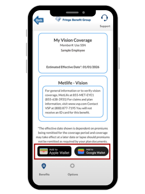 My FBG mobile app benefits card screen